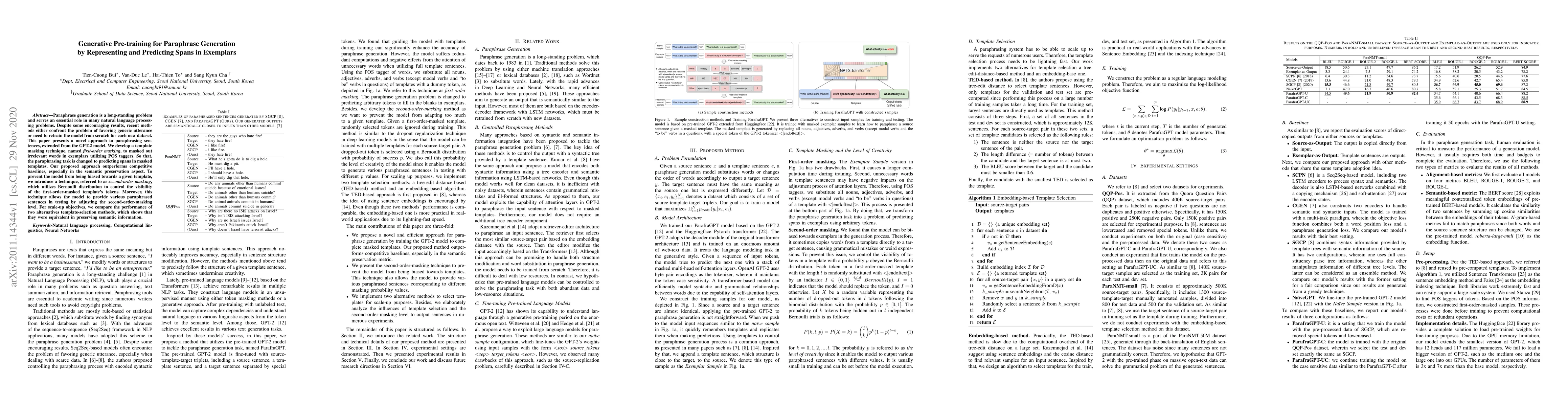 Thumbnail for Generative Pre-training for Paraphrase Generation by Representing and
  Predicting Spans in Exemplars