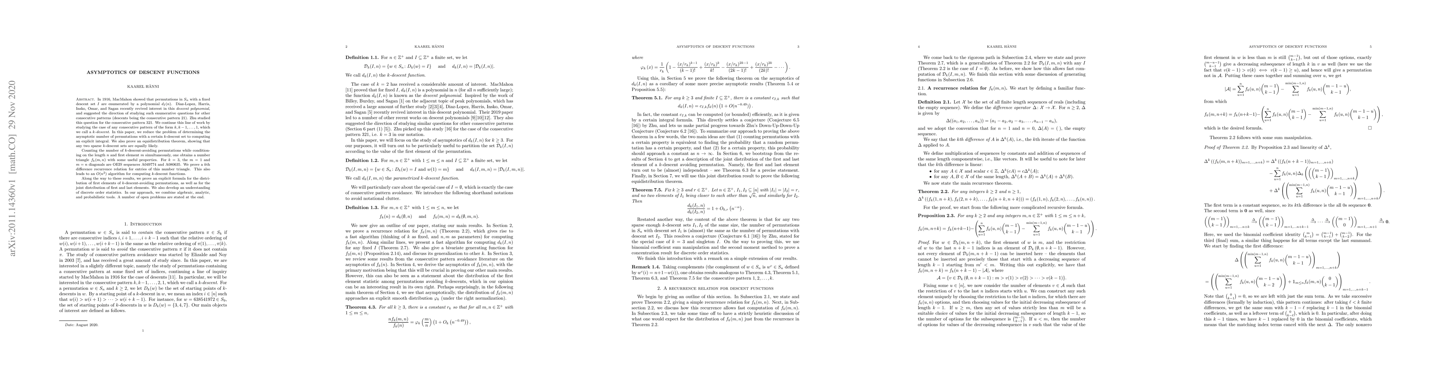 Thumbnail for Asymptotics of descent functions