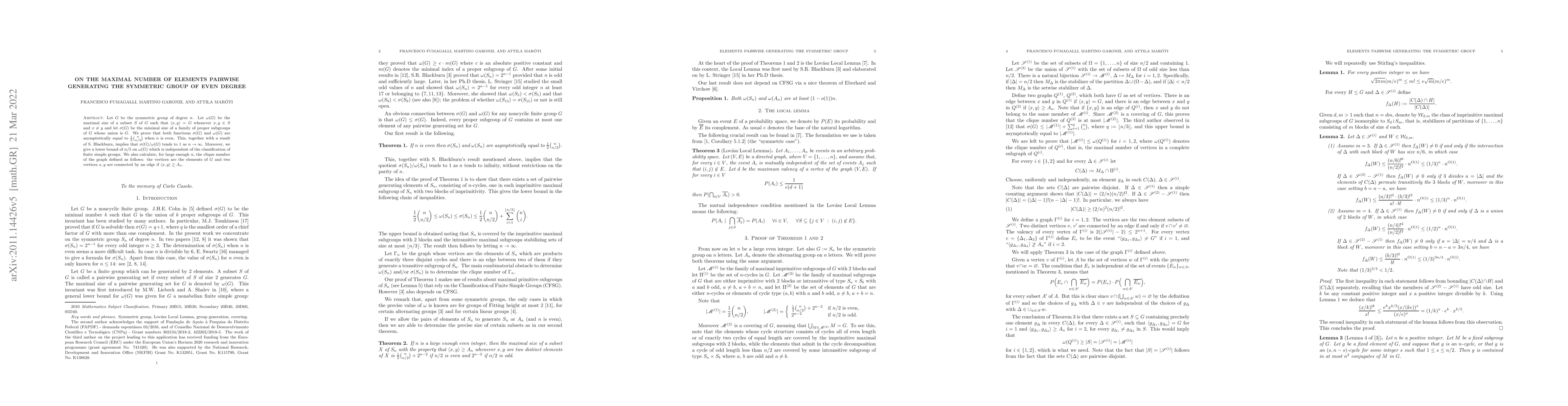 Thumbnail for On the maximal number of elements pairwise generating the symmetric
  group of even degree