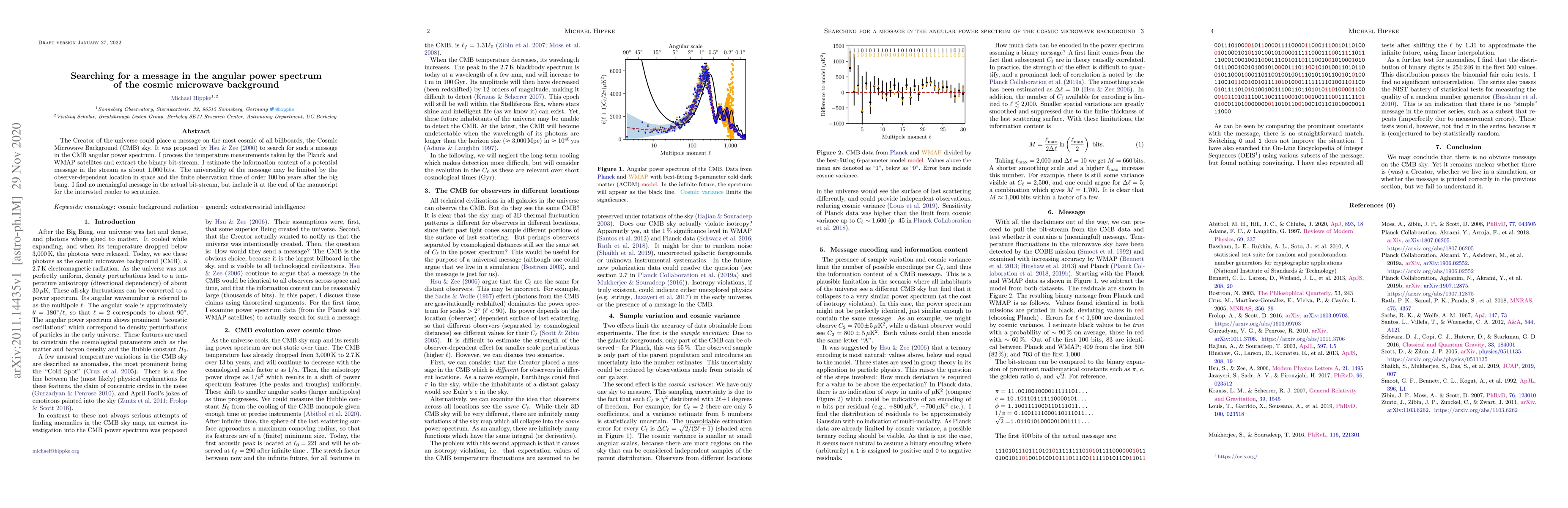 Thumbnail for Searching for a message in the angular power spectrum of the cosmic
  microwave background