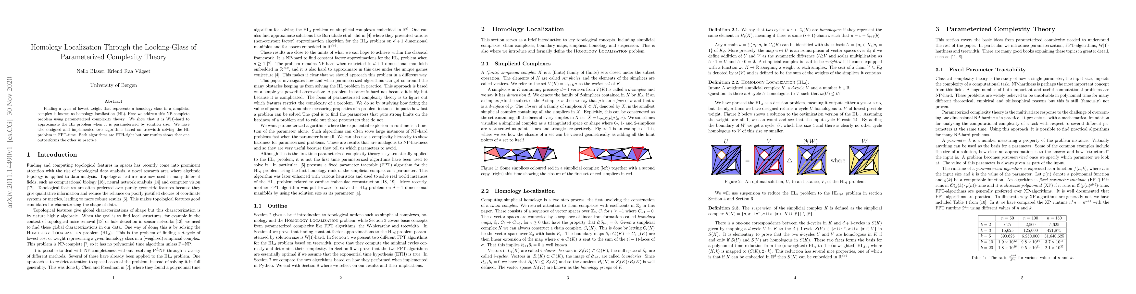 Thumbnail for Homology Localization Through the Looking-Glass of Parameterized
  Complexity Theory