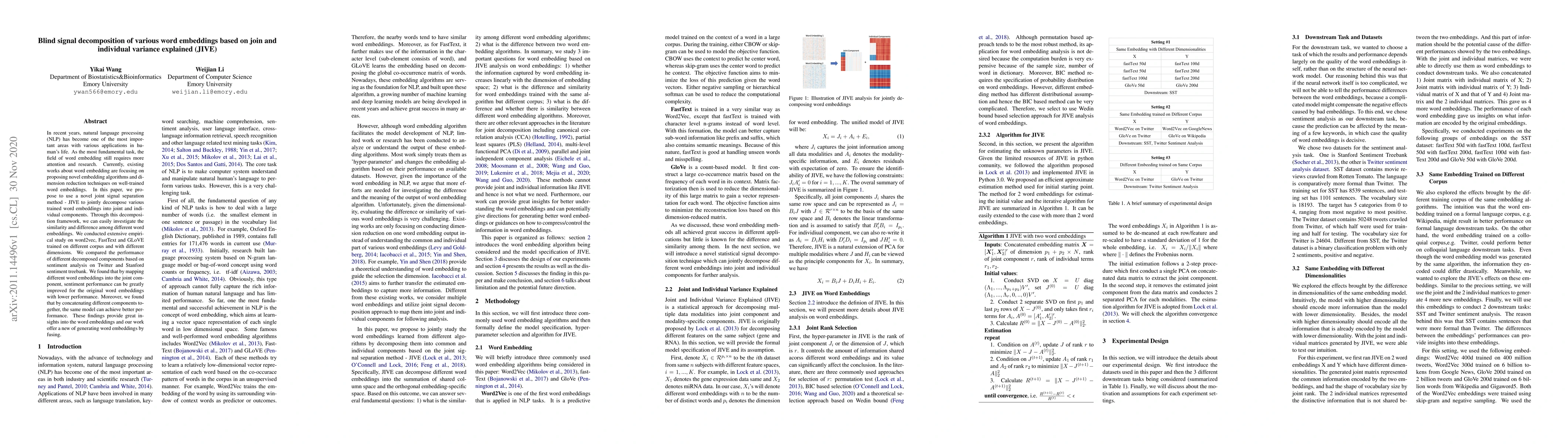 Thumbnail for Blind signal decomposition of various word embeddings based on join and
  individual variance explained
