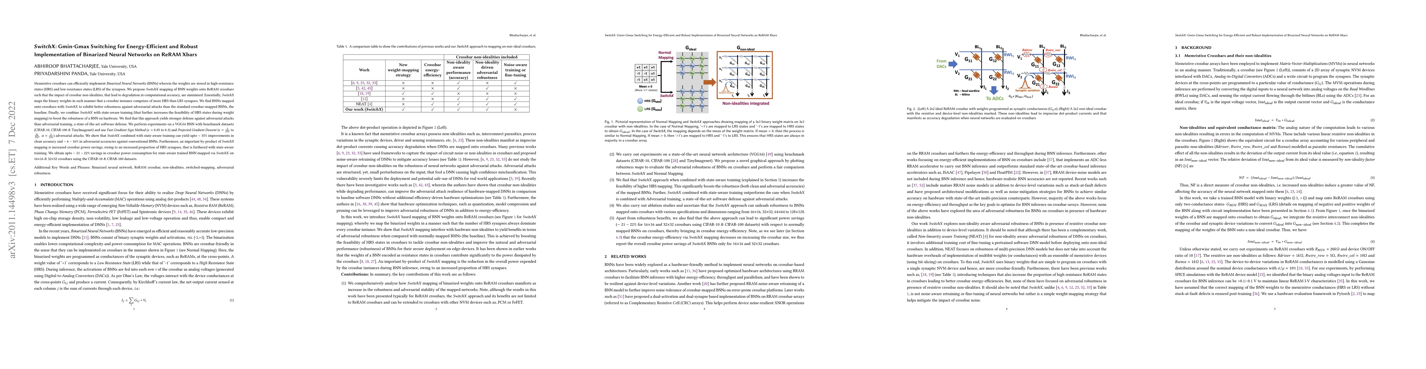 Thumbnail for SwitchX: Gmin-Gmax Switching for Energy-Efficient and Robust
  Implementation of Binary Neural Networks on ReRAM Xbars
