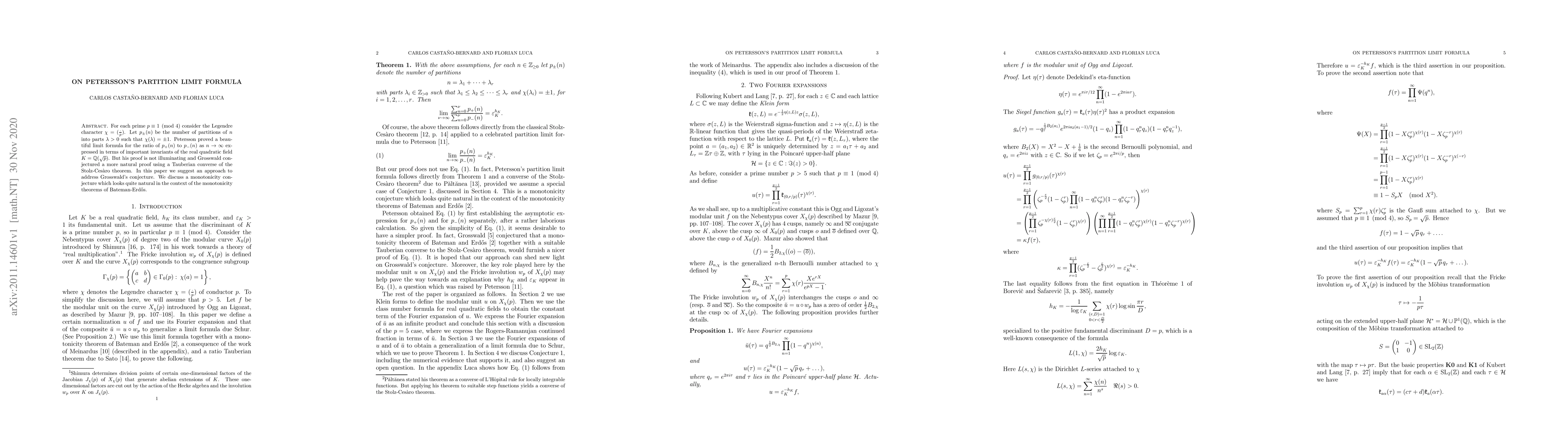 Thumbnail for On Petersson's partition limit formula