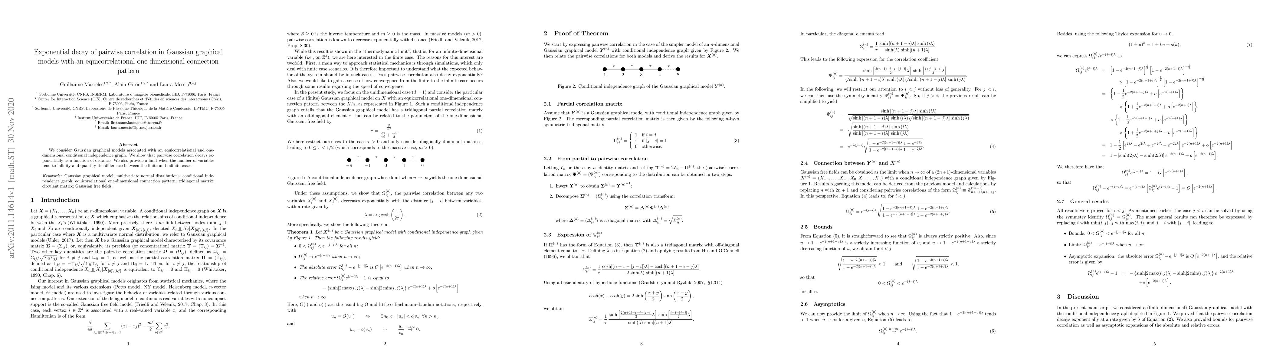 Thumbnail for Exponential decay of pairwise correlation in Gaussian graphical models
  with an equicorrelational one-dimensional connection pattern