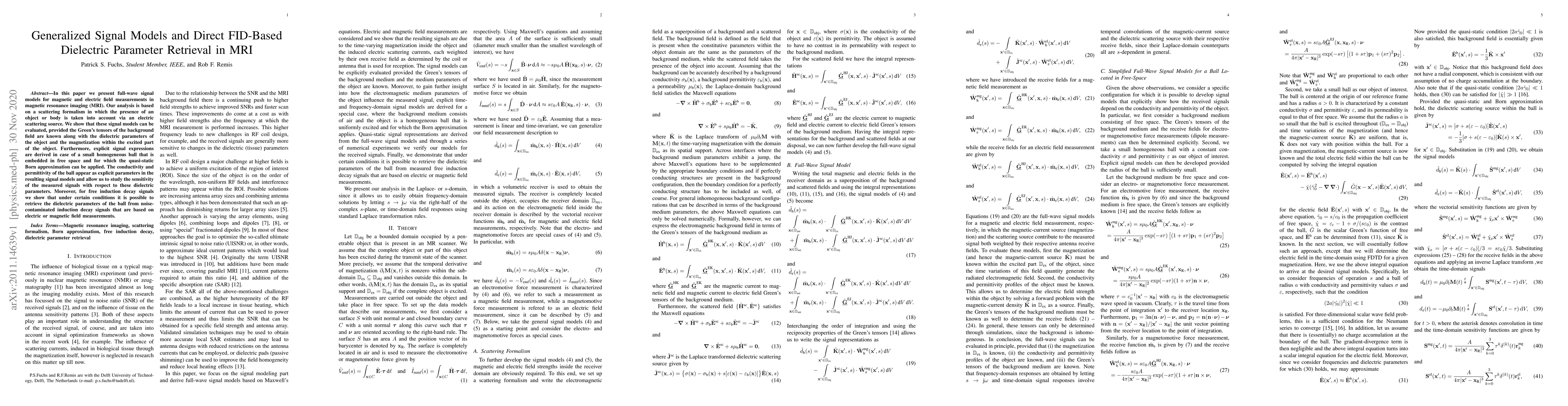 Thumbnail for Generalized Signal Models and Direct FID-Based Dielectric Parameter
  Retrieval in MRI