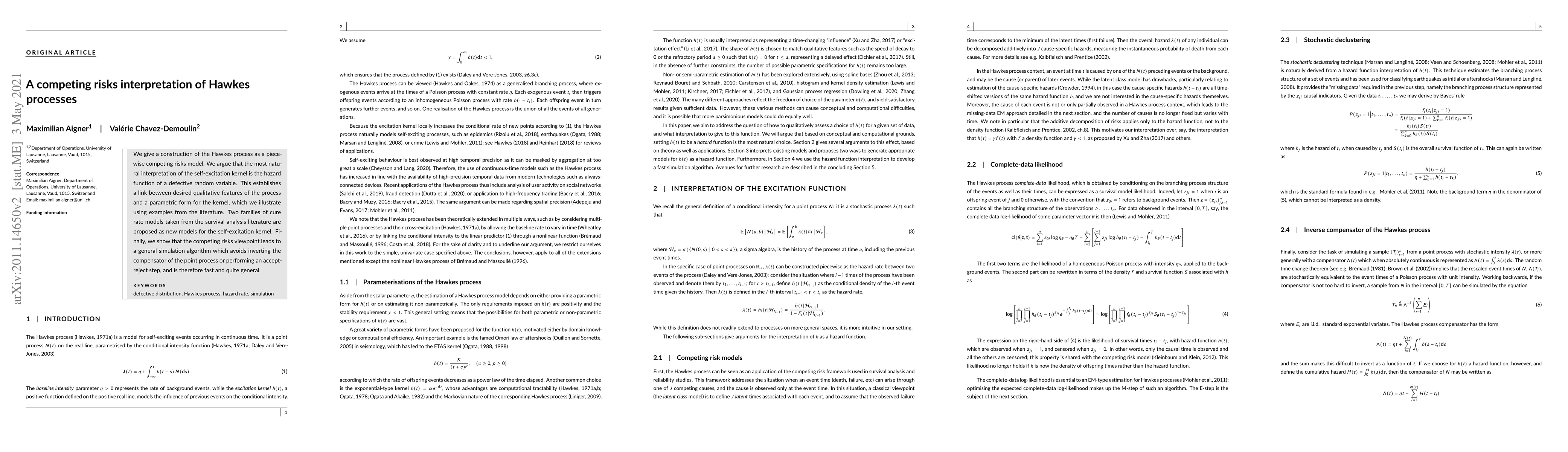 Thumbnail for A competing risks interpretation of Hawkes processes