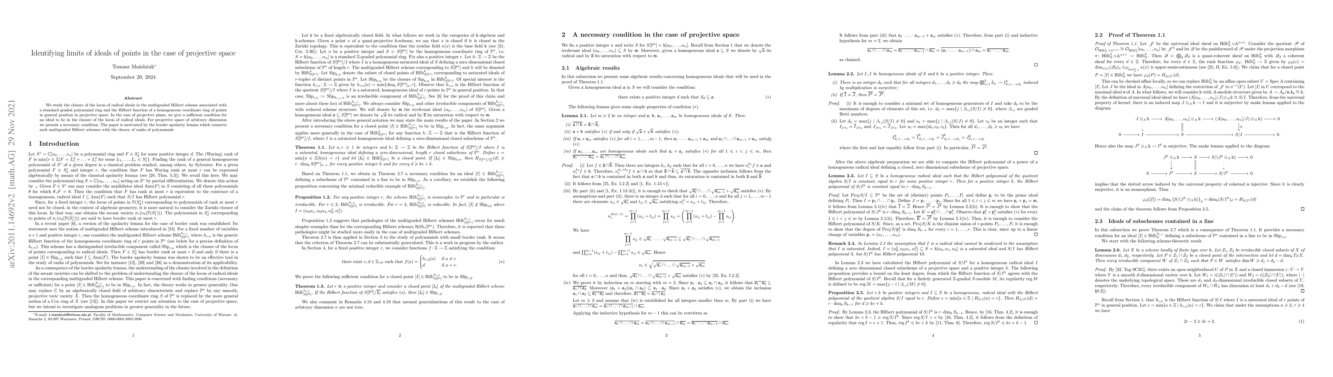 Thumbnail for Identifying limits of ideals of points in the case of projective space