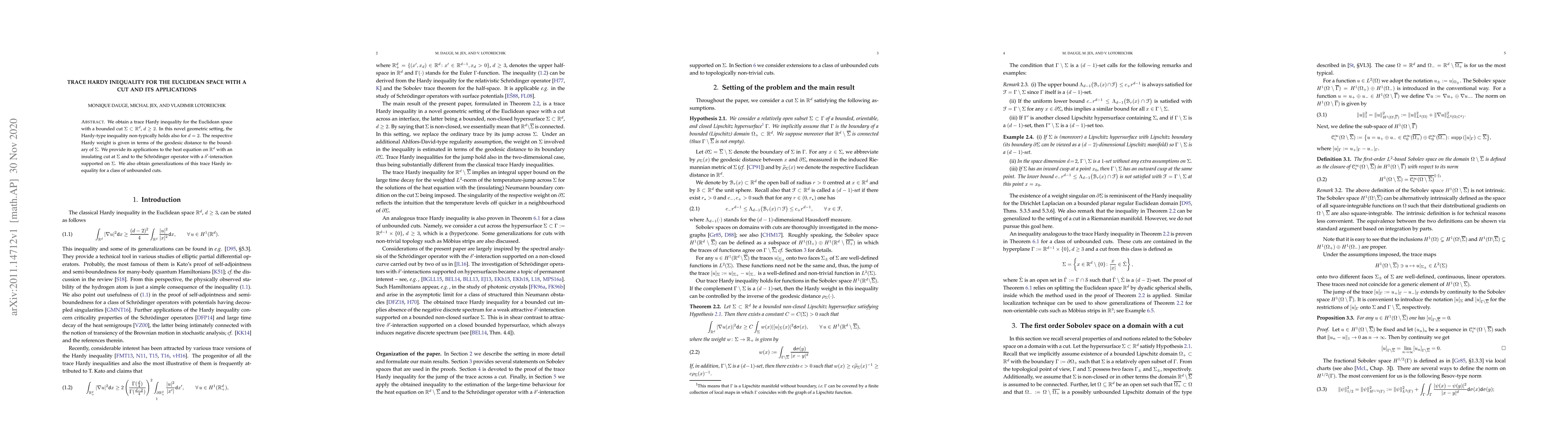 Thumbnail for Trace Hardy inequality for the Euclidean space with a cut and its
  applications