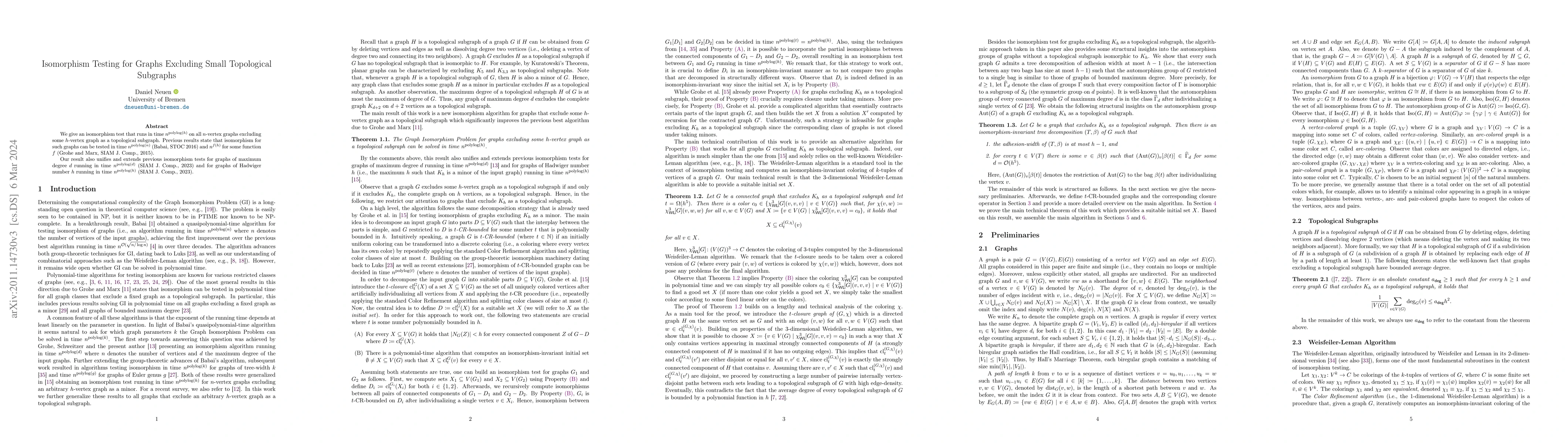 Thumbnail for Isomorphism Testing for Graphs Excluding Small Topological Subgraphs