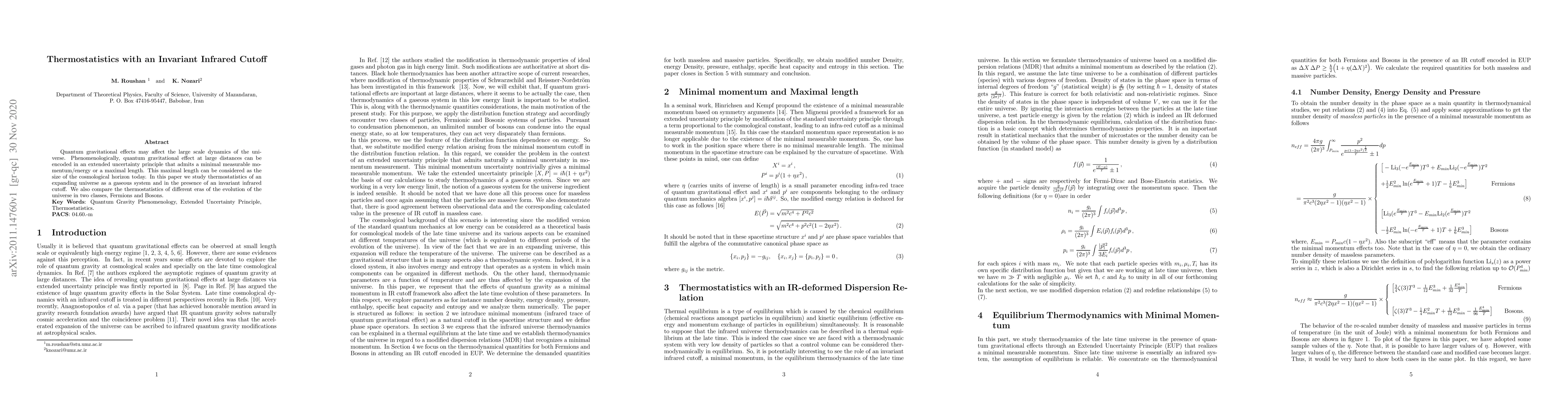Thumbnail for Thermostatistics with an Invariant Infrared Cutoff