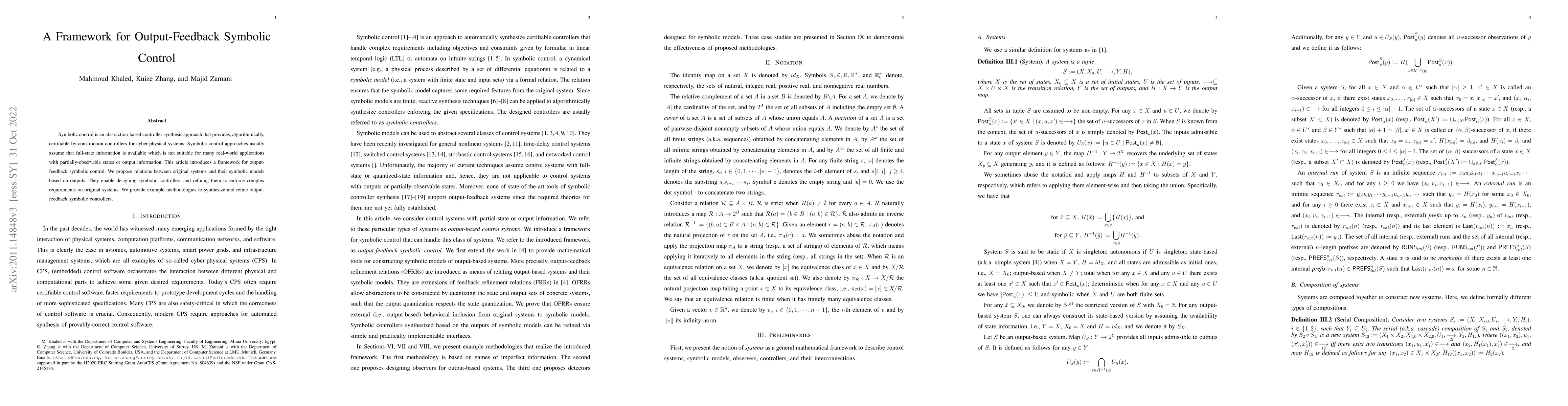 Thumbnail for A Framework for Output-Feedback Symbolic Control