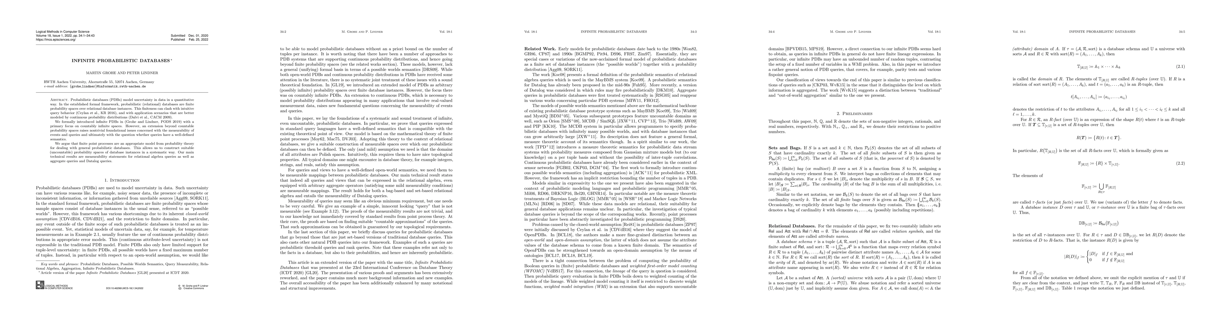 Thumbnail for Infinite Probabilistic Databases