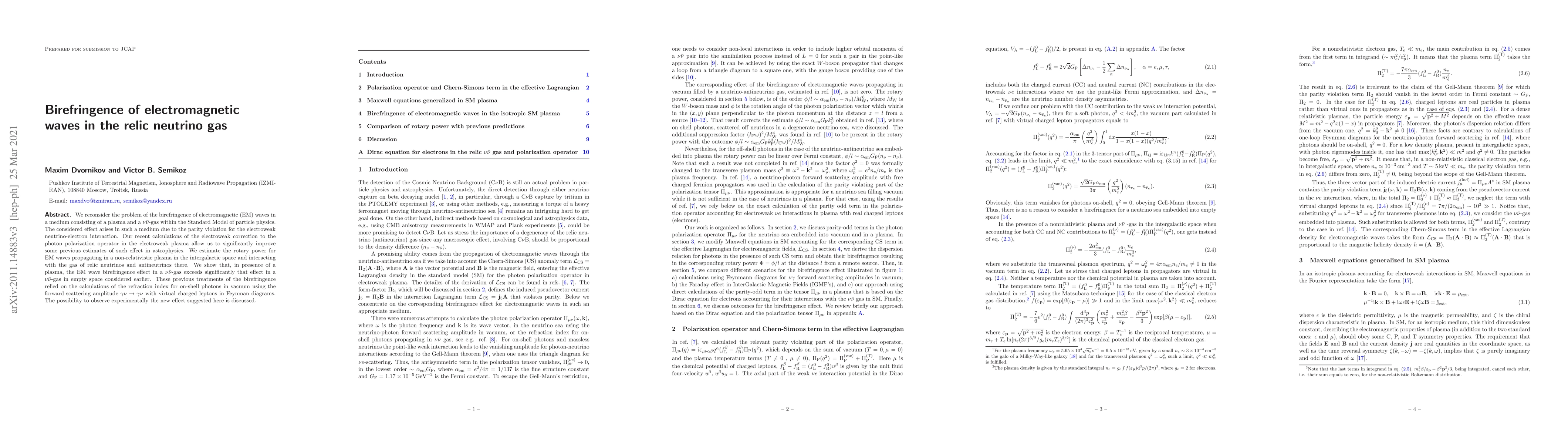 Thumbnail for Birefringence of electromagnetic waves in the relic neutrino gas