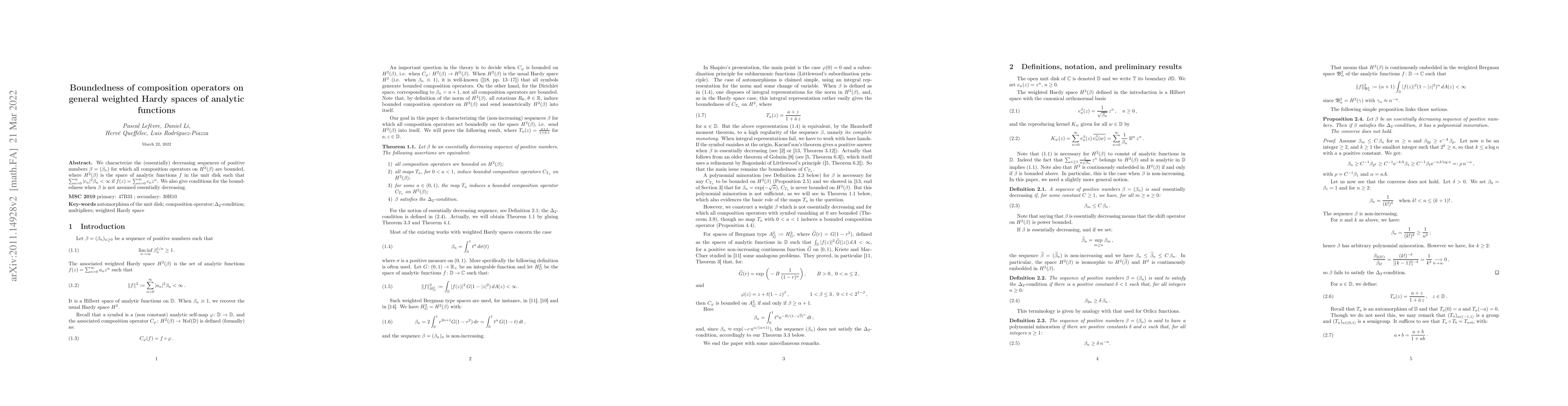 Thumbnail for Boundedness of composition operators on general weighted Hardy spaces of
  analytic functions