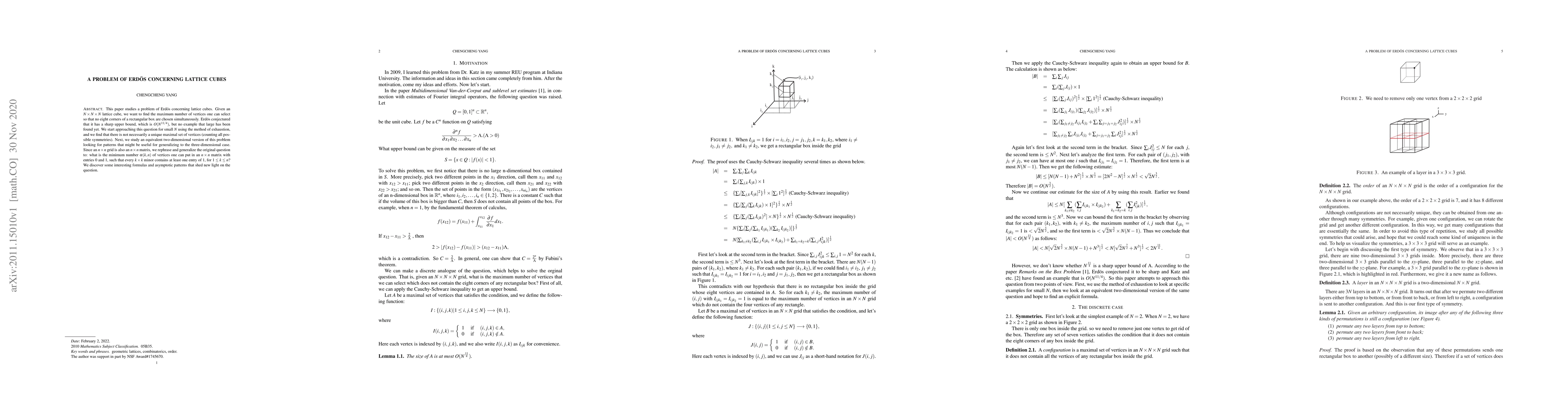 Thumbnail for A Problem of Erd\"{o}s Concerning Lattice Cubes
