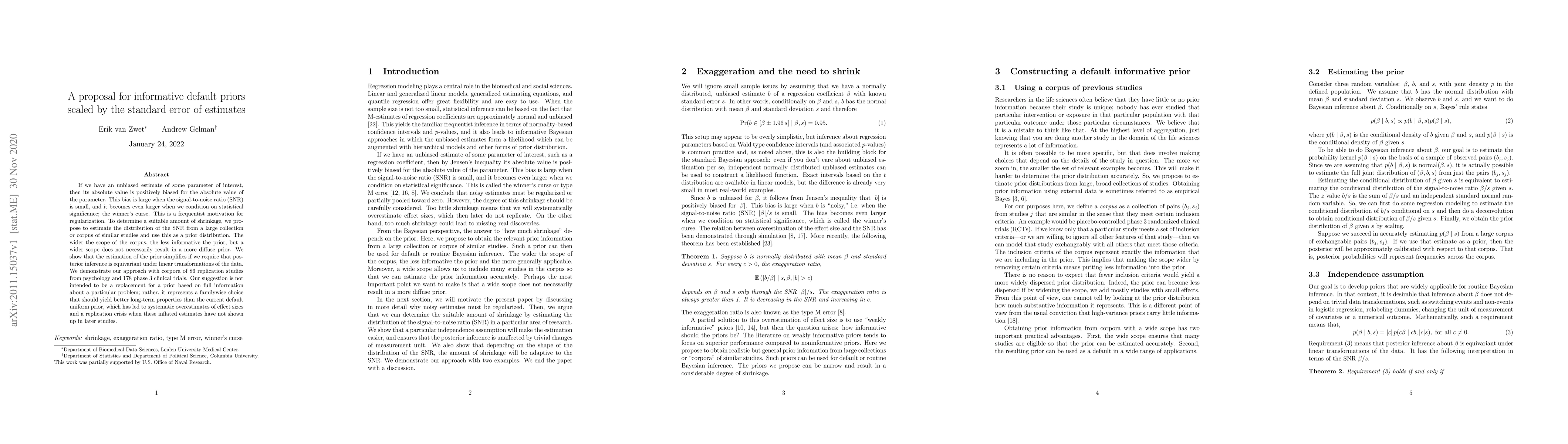 Thumbnail for A proposal for informative default priors scaled by the standard error
  of estimates