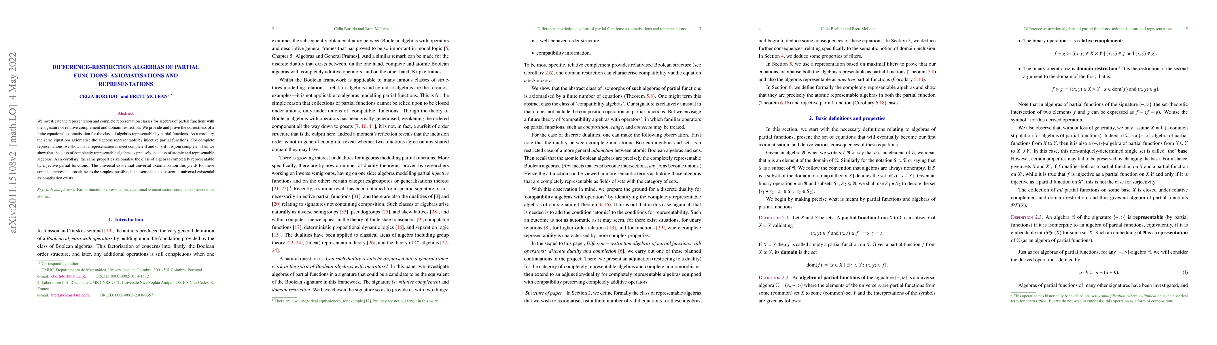 Thumbnail for Difference-restriction algebras of partial functions: axiomatisations
  and representations