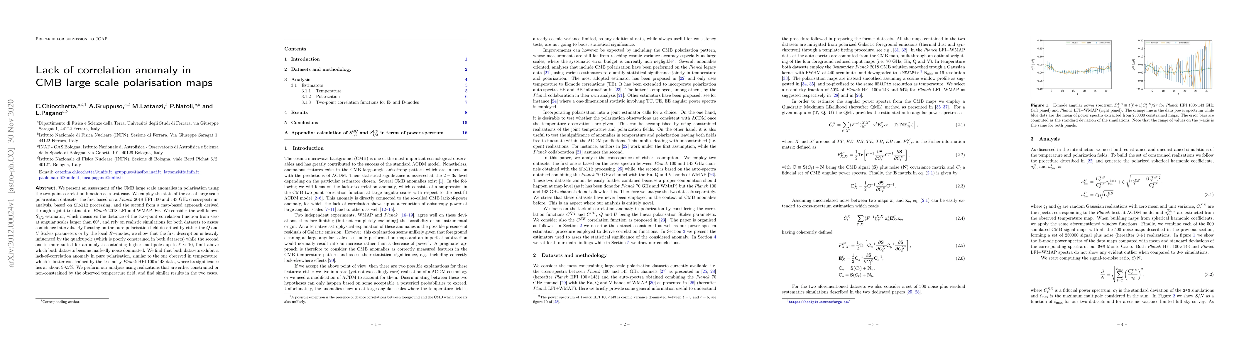 Thumbnail for Lack-of-correlation anomaly in CMB large scale polarisation maps