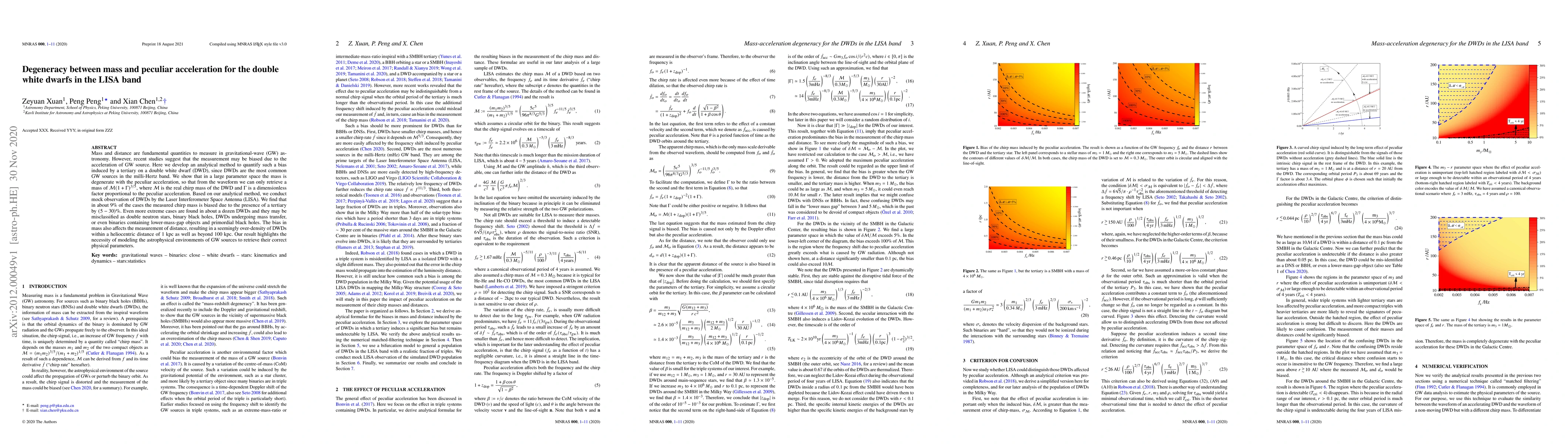 Thumbnail for Degeneracy between mass and peculiar acceleration for the double white
  dwarfs in the LISA band