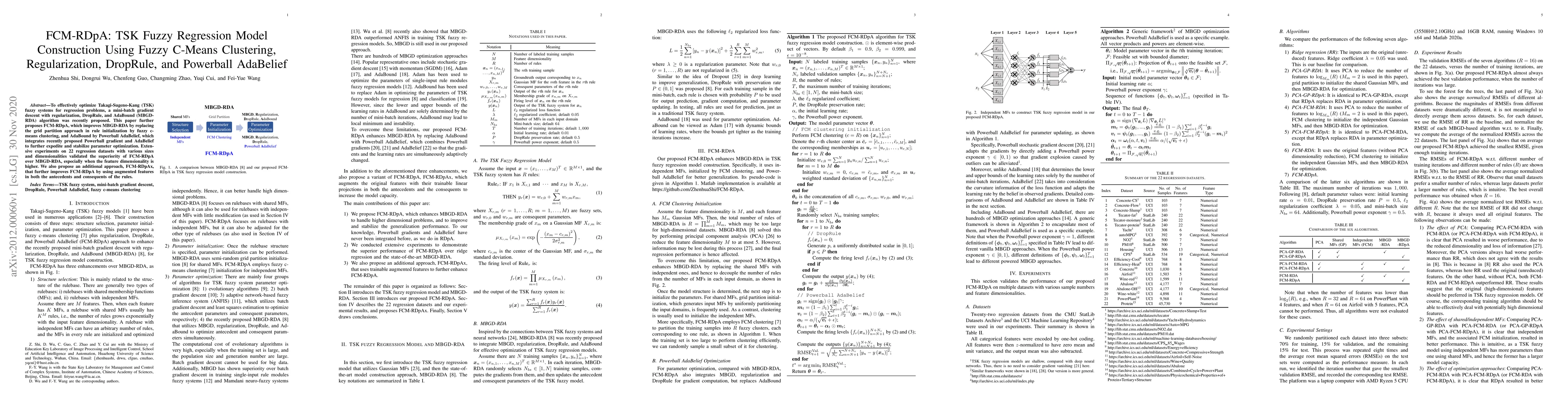 Thumbnail for FCM-RDpA: TSK Fuzzy Regression Model Construction Using Fuzzy C-Means
  Clustering, Regularization, DropRule, and Powerball AdaBelief
