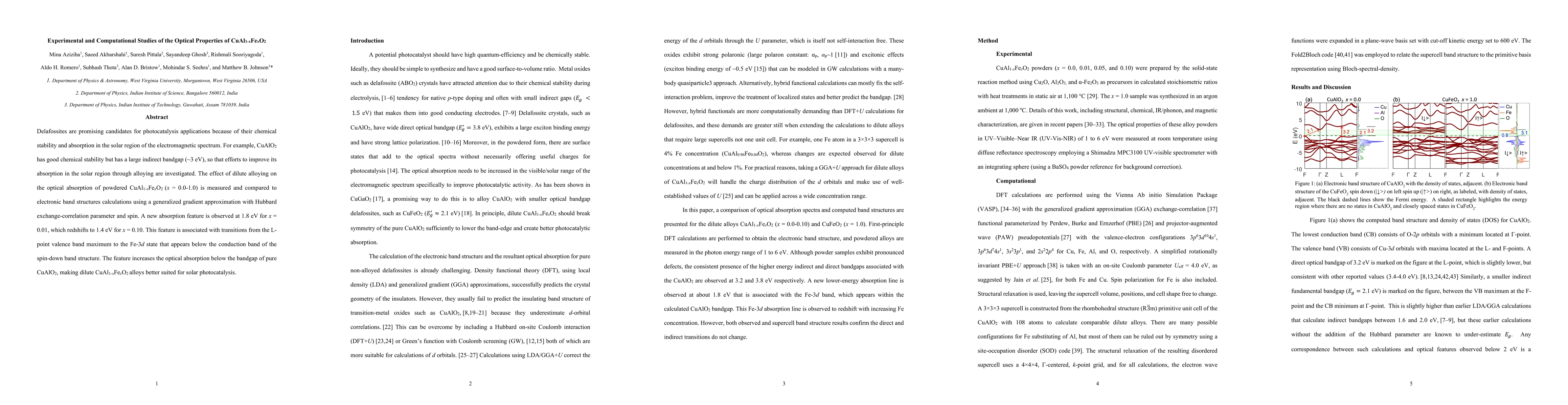 Thumbnail for Experimental and Computational Studies of the Optical Properties of
  CuAl1-xFexO2