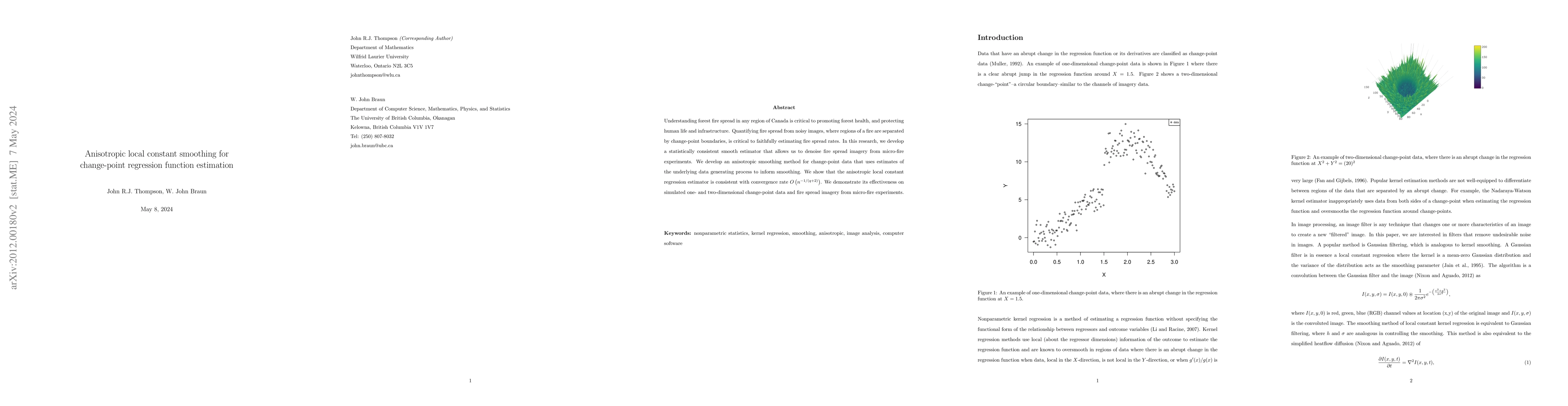 Thumbnail for Anisotropic local constant smoothing for change-point regression
  function estimation