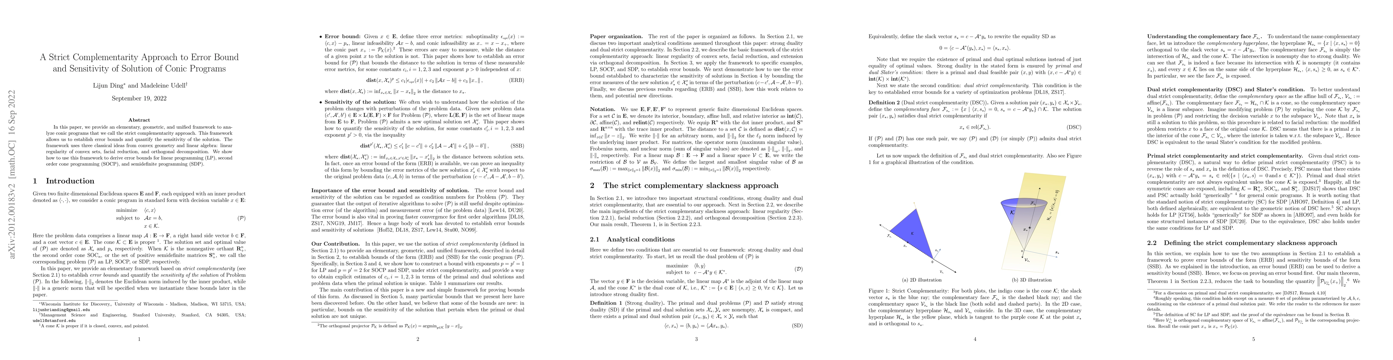 Thumbnail for A Strict Complementarity Approach to Error Bound and Sensitivity of
  Solution of Conic Programs