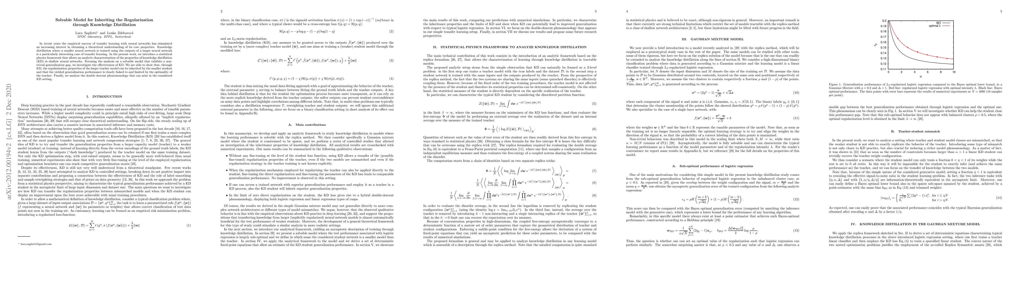 Thumbnail for Solvable Model for Inheriting the Regularization through Knowledge
  Distillation