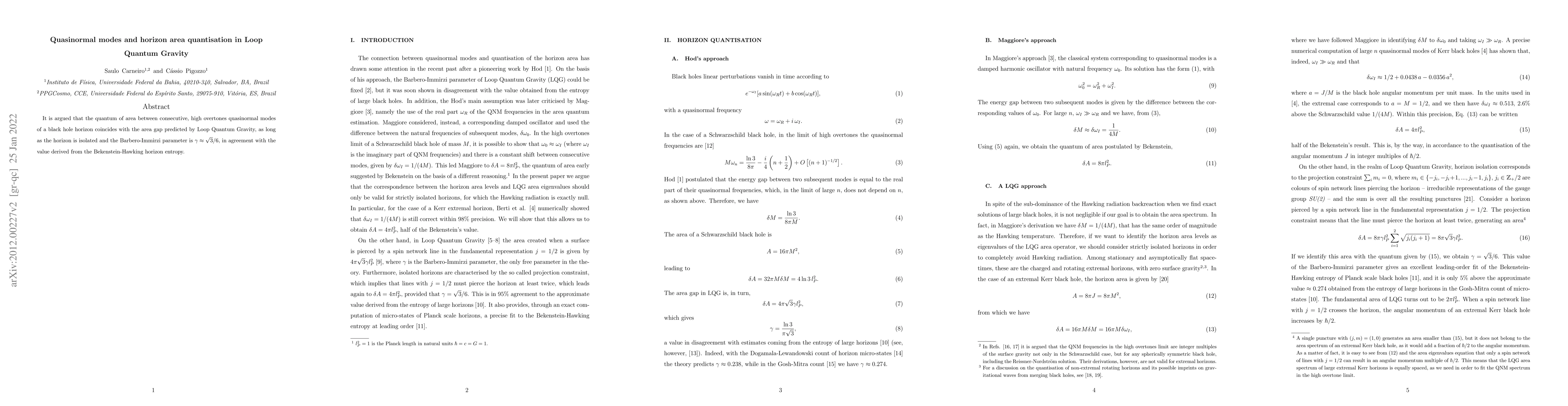 Thumbnail for Quasinormal modes and horizon area quantisation in Loop Quantum Gravity