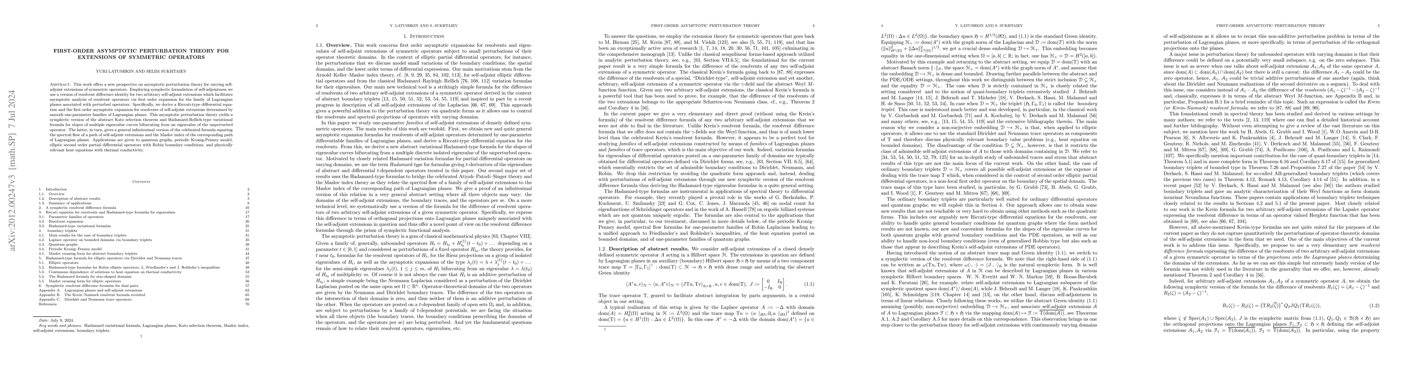 Thumbnail for First-order asymptotic perturbation theory for extensions of symmetric
  operators