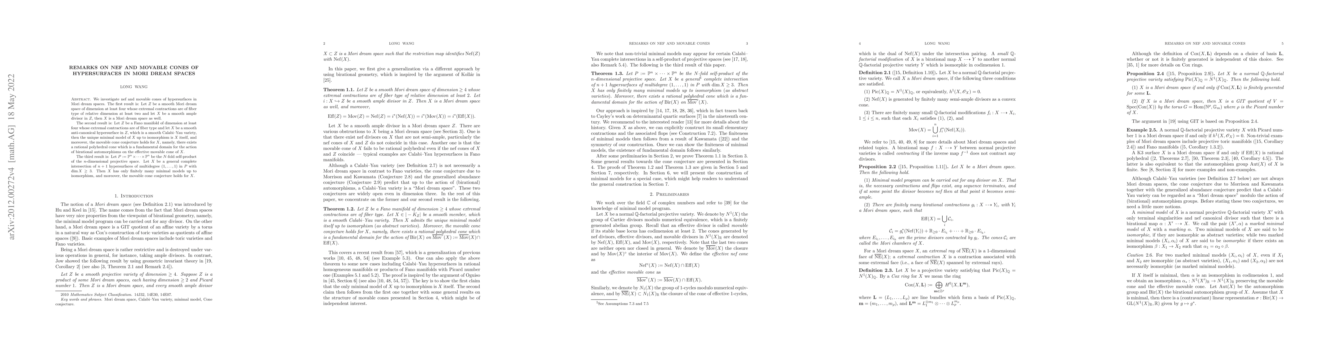 Thumbnail for Remarks on nef and movable cones of hypersurfaces in Mori dream spaces