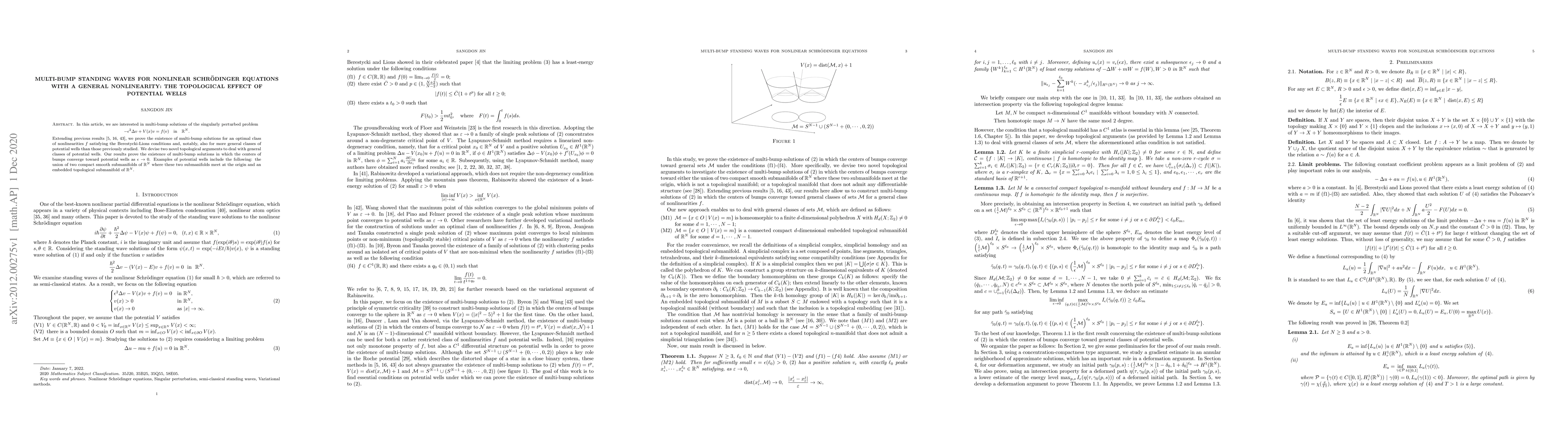 Thumbnail for Multi-bump standing waves for nonlinear Schrodinger equations with a
  general nonlinearity: the topological effect of potential wells