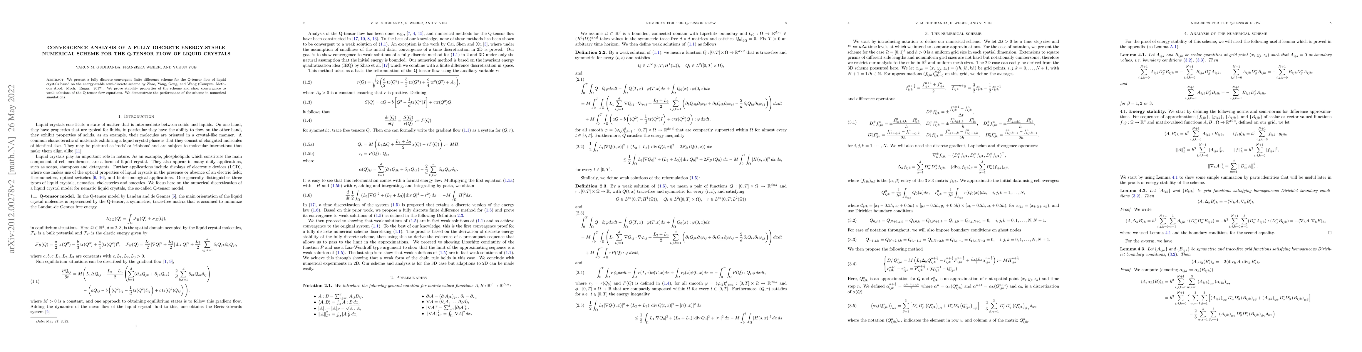 Thumbnail for Convergence analysis of a fully discrete energy-stable numerical scheme
  for the Q-tensor flow of liquid crystals