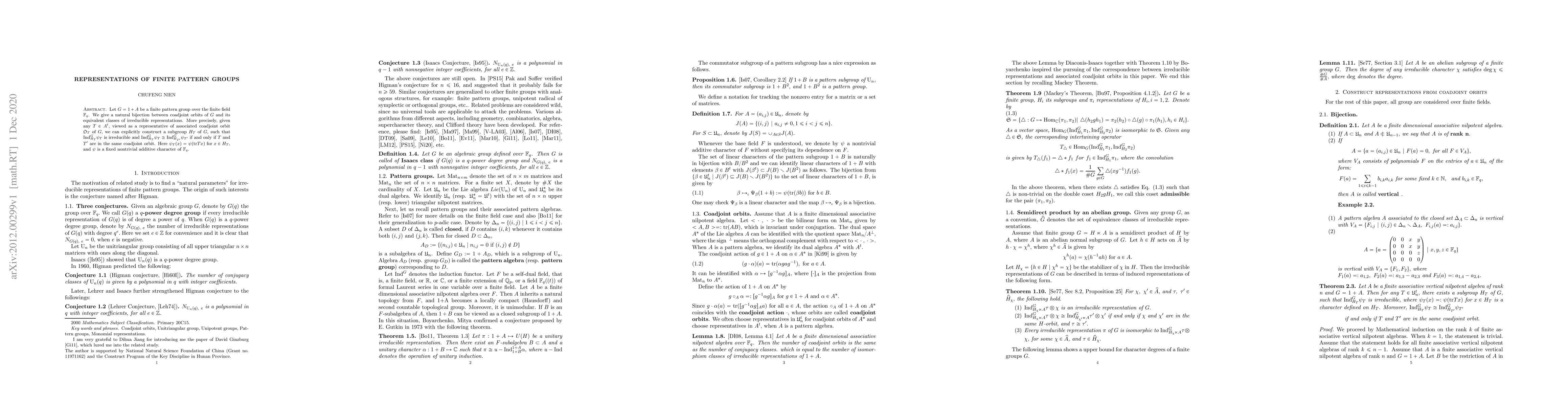 Thumbnail for Representations of finite pattern groups