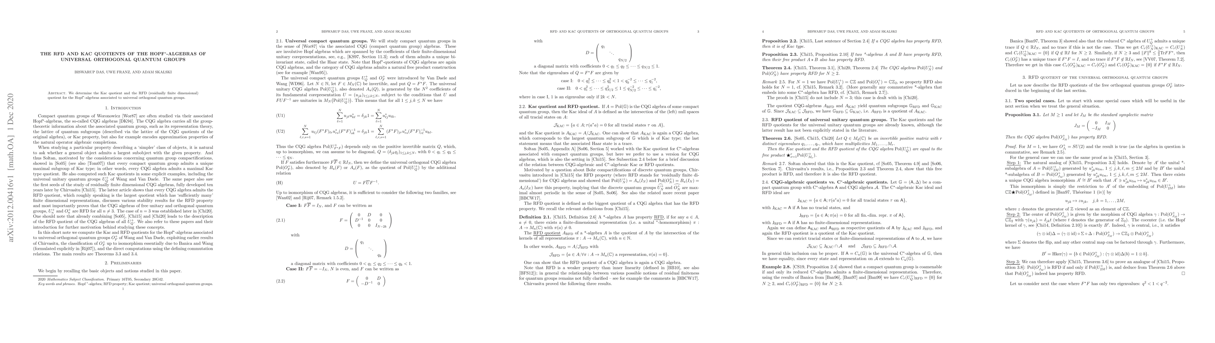 Thumbnail for The RFD and KAC quotients of the Hopf*-algebras of universal orthogonal
  quantum groups