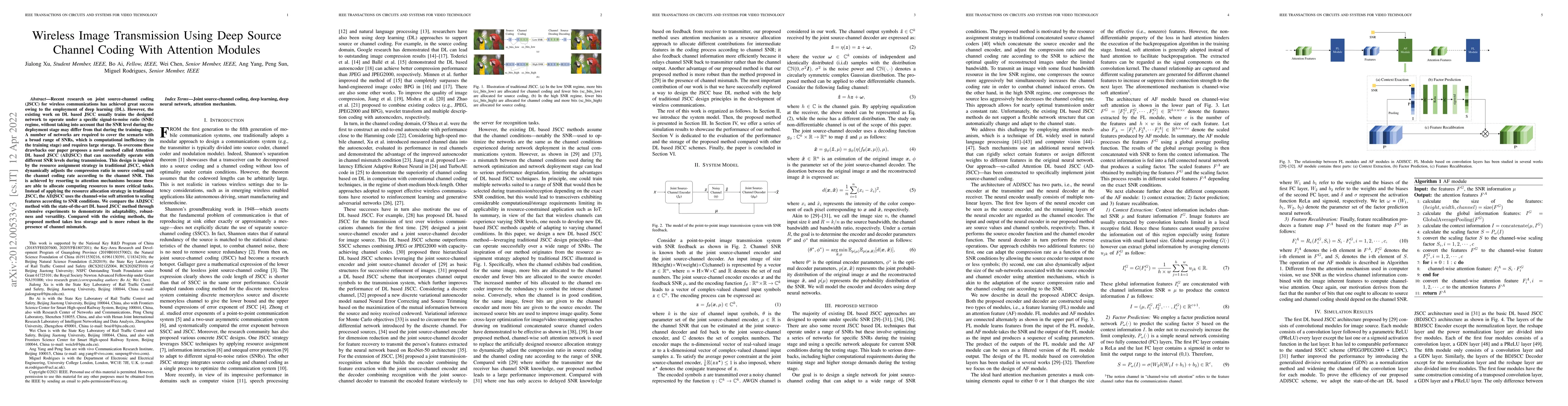 Thumbnail for Wireless Image Transmission Using Deep Source Channel Coding With
  Attention Modules