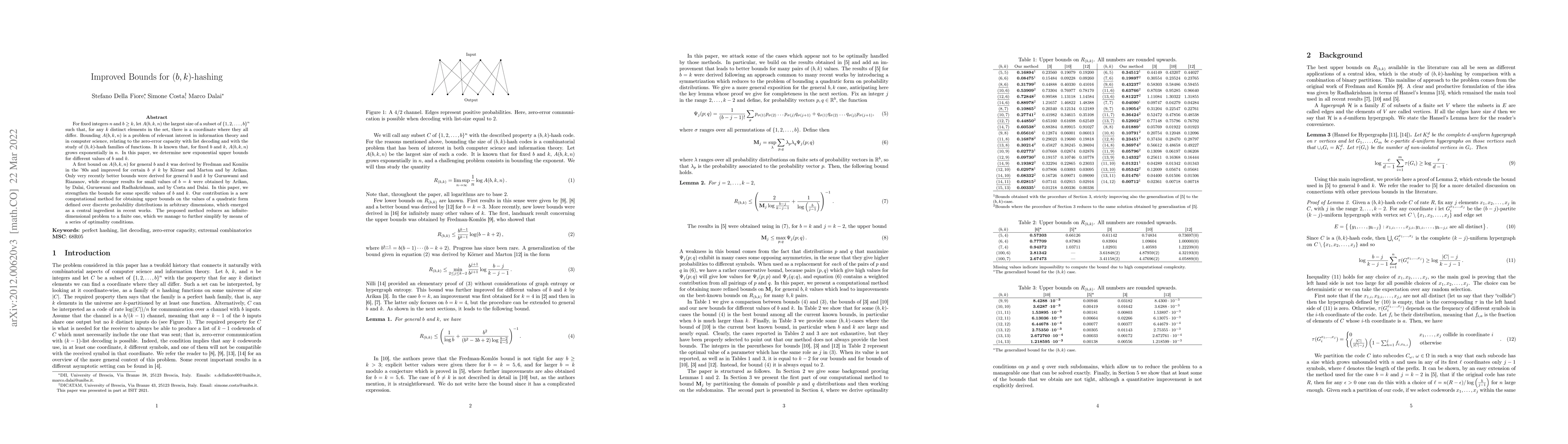Thumbnail for Improved Bounds for $(b,k)$-hashing