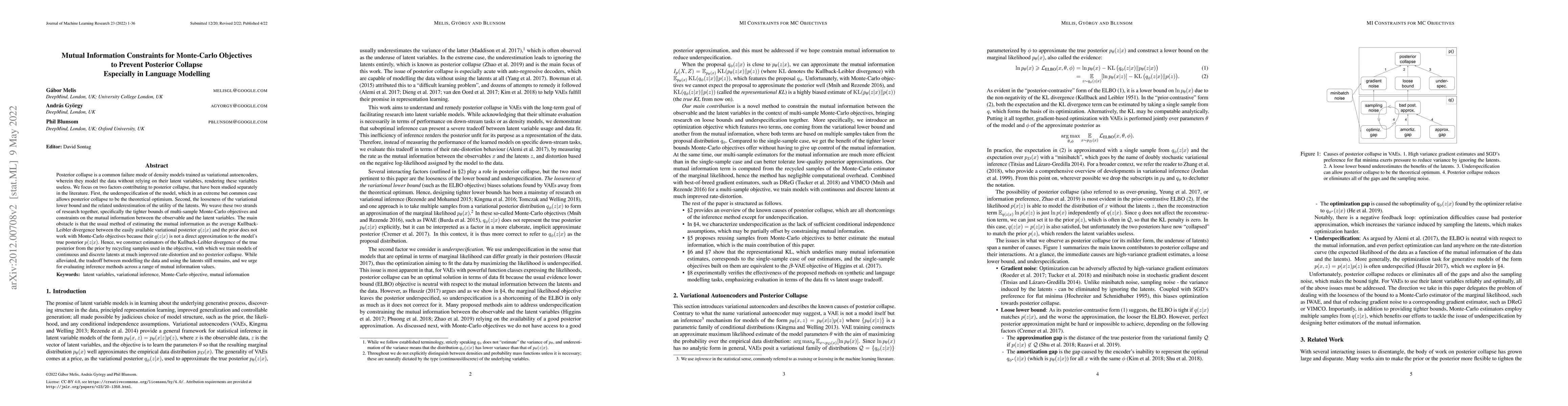 Thumbnail for Mutual Information Constraints for Monte-Carlo Objectives