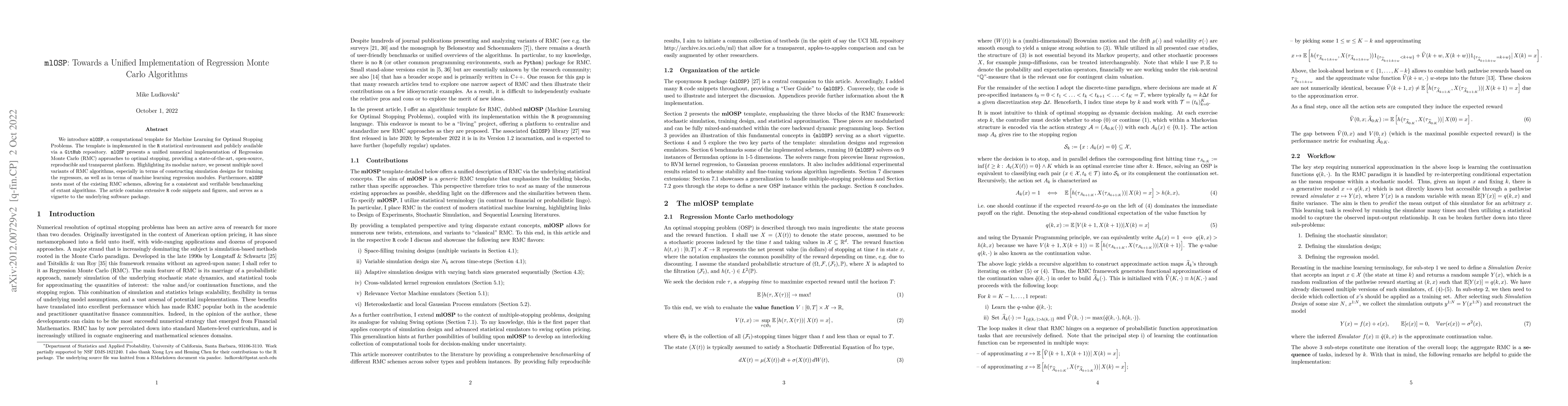 Thumbnail for mlOSP: Towards a Unified Implementation of Regression Monte Carlo
  Algorithms