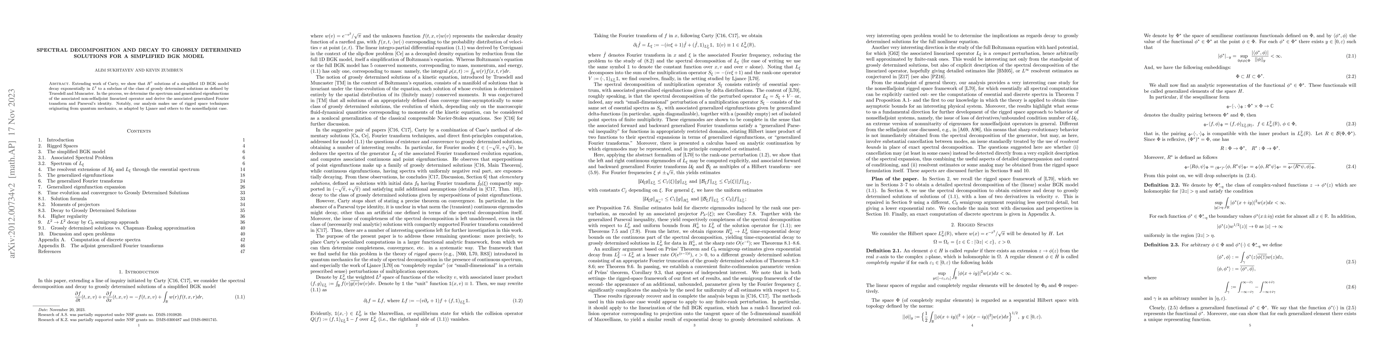Thumbnail for Spectral decomposition and decay to grossly determined solutions for a
  simplified BGK model