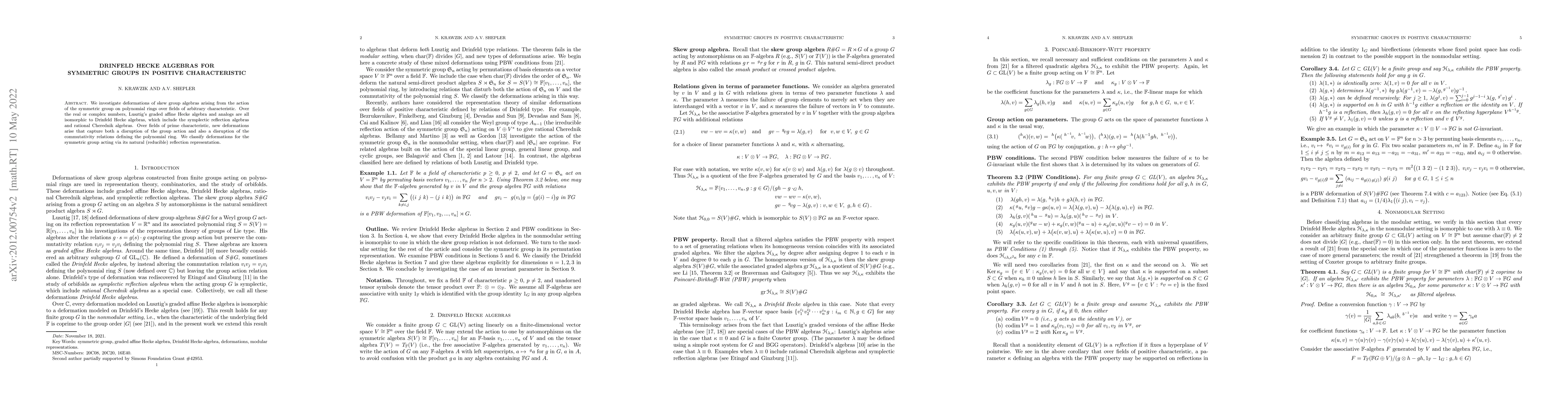 Thumbnail for Drinfeld Hecke algebras for symmetric groups in positive characteristic