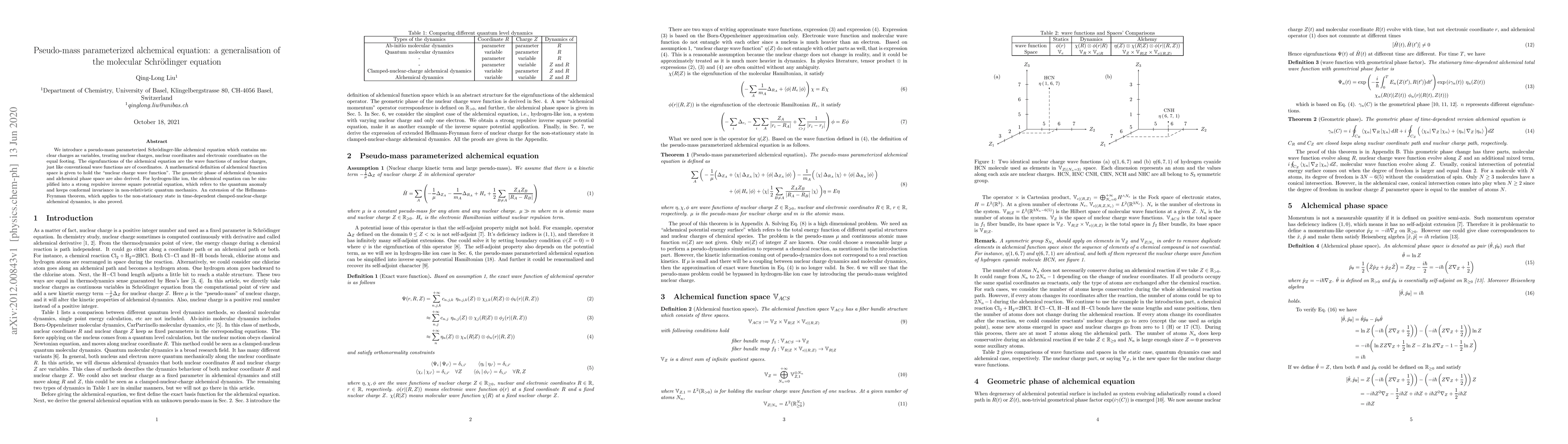 Thumbnail for Pseudo-mass parameterized alchemical equation: a generalisation of the
  molecular Schr\"odinger equation