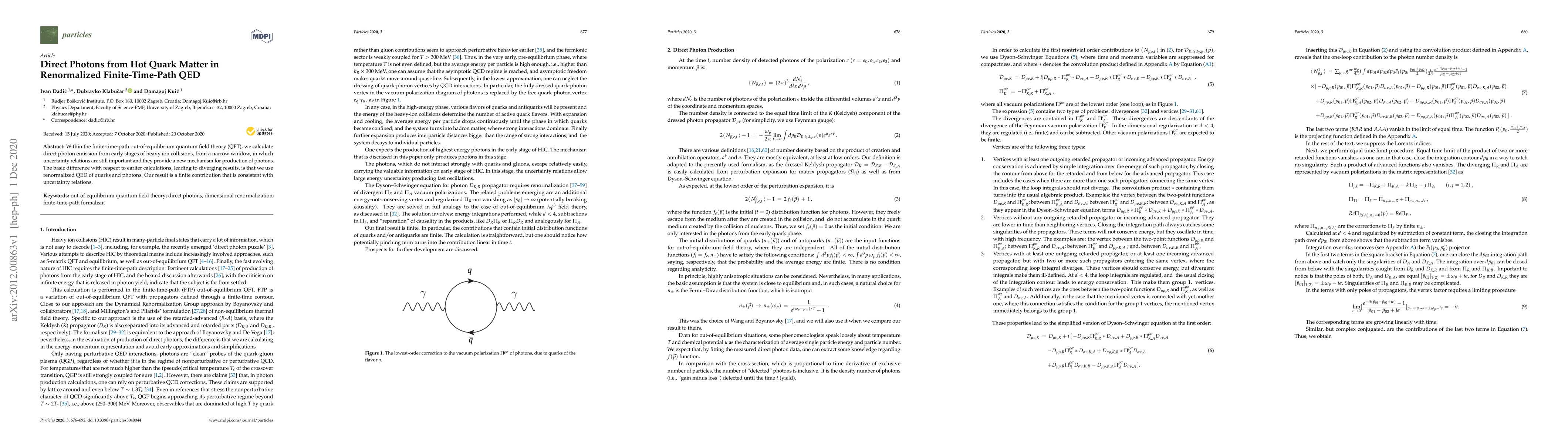Thumbnail for Direct Photons from Hot Quark Matter in Renormalized Finite-Time-Path
  QED