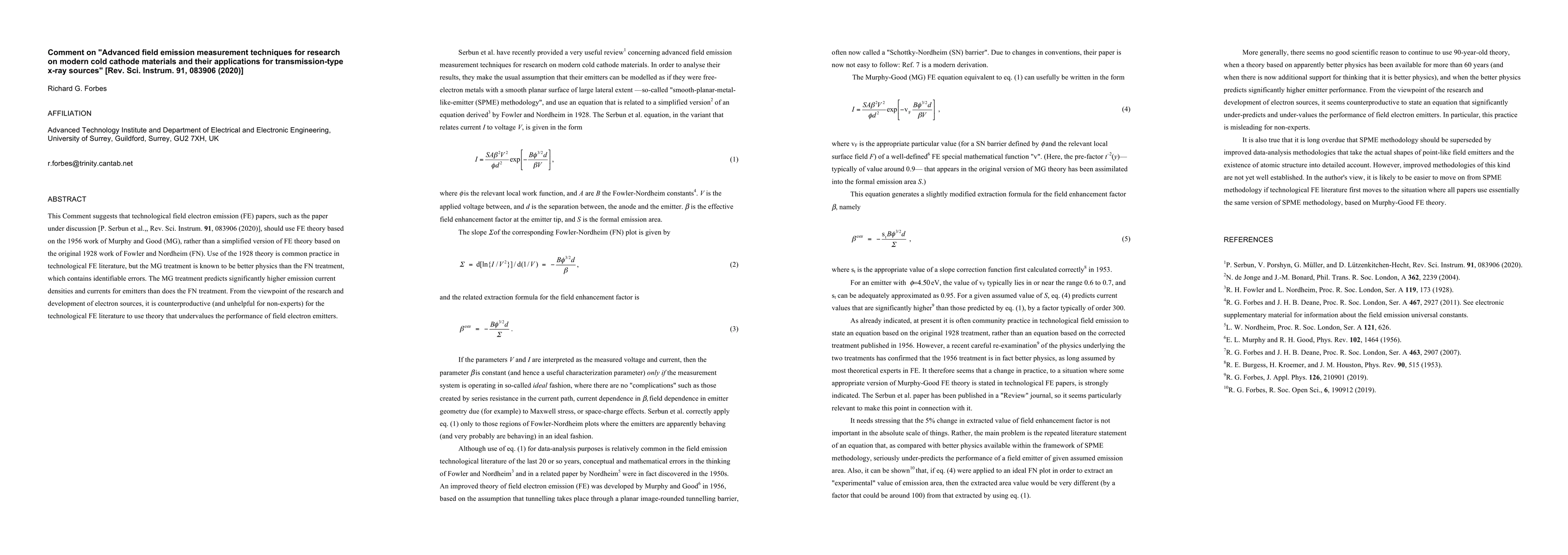Thumbnail for Comment on "Advanced field emission measurement techniques for research
  on modern cold cathode materials and their applications for transmission-type
  x-ray sources" [Rev. Sci. Instrum. 91, 083906 (2020)]