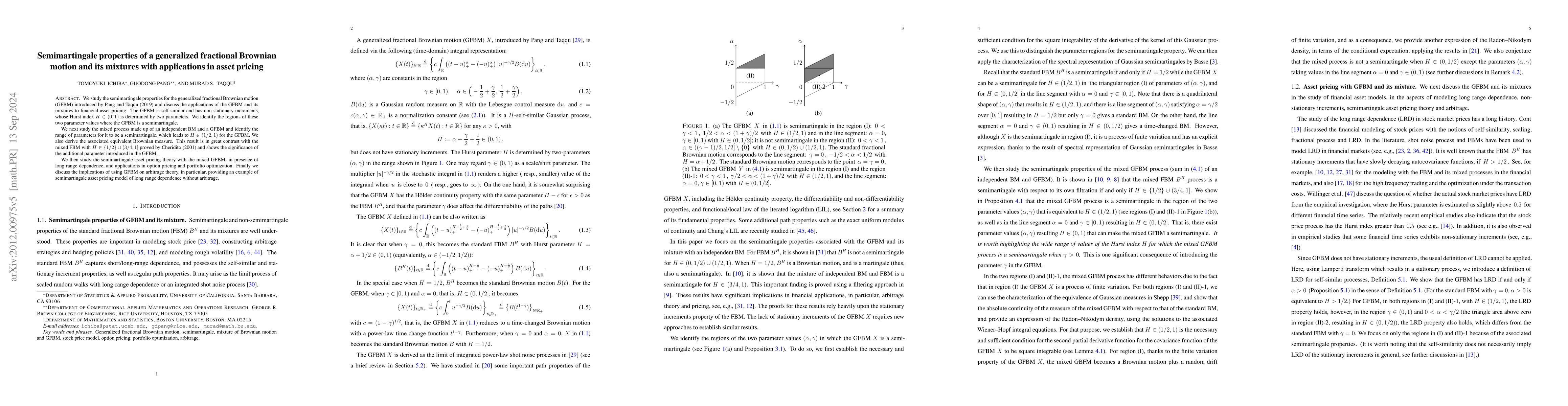 Thumbnail for Semimartingale properties of a generalized fractional Brownian motion
  and its mixtures with applications in asset pricing