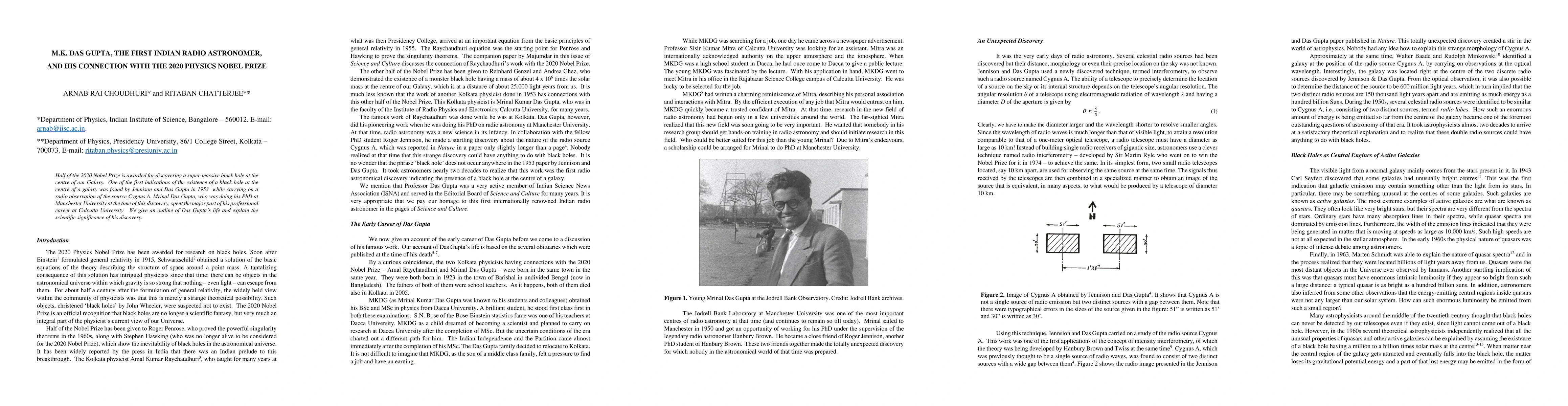 Thumbnail for M.K. Das Gupta, the first Indian radio astronomer, and his connection
  with the 2020 Physics Nobel Prize