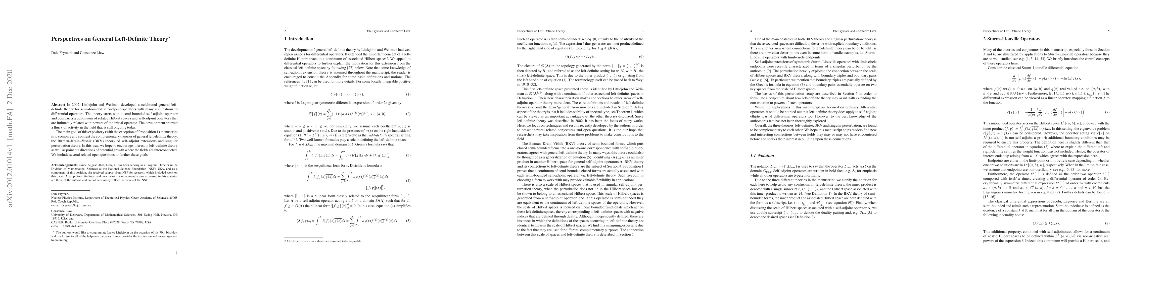 Thumbnail for Perspectives on General Left-Definite Theory
