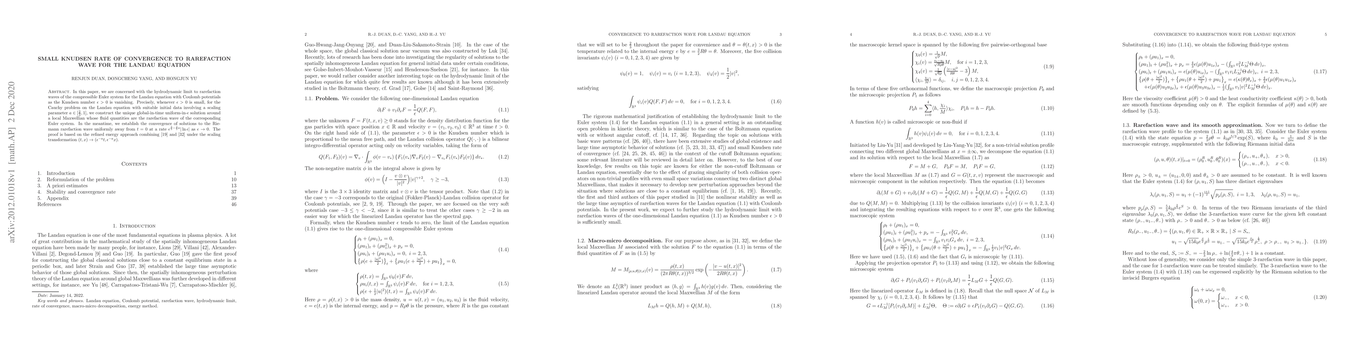 Thumbnail for Small Knudsen rate of convergence to rarefaction wave for the Landau
  equation