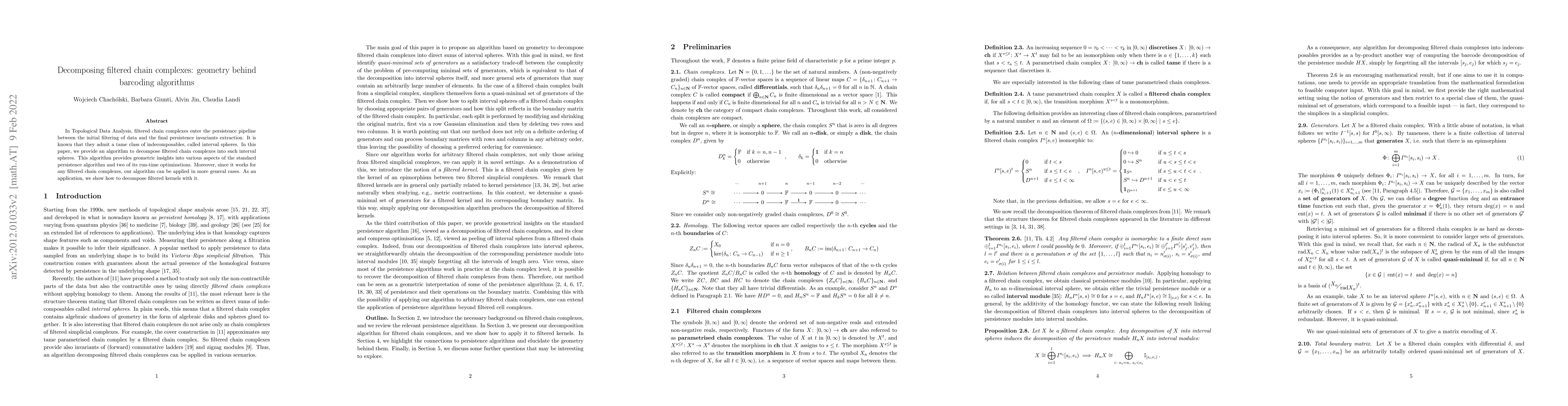Thumbnail for Decomposing filtered chain complexes: geometry behind barcoding
  algorithms